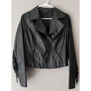 Mossimo Women's Black Faux Vegan Leather Fringe Motorcycle Jacket Size M